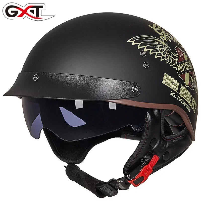 

GXT Retro Motorcycle Helmet MT-4 Unisex Personality Vintage Moto Helmet with HD Visors Half Helmet Casco Moto Scooter