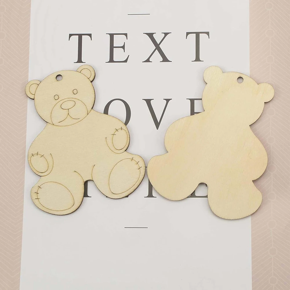 20 Pieces Unfinished Wooden Bear Cutouts Wood Bear Ornaments DIY Bear Craft Bear Wooden Gift Tags Hanging Ornaments