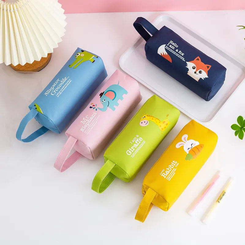 Oxford Large Capacity Pen Bags Double-layer Cartoon Portable Pencil Case & Boxes Crocodile Fox Elephant Rabbit Giraffe