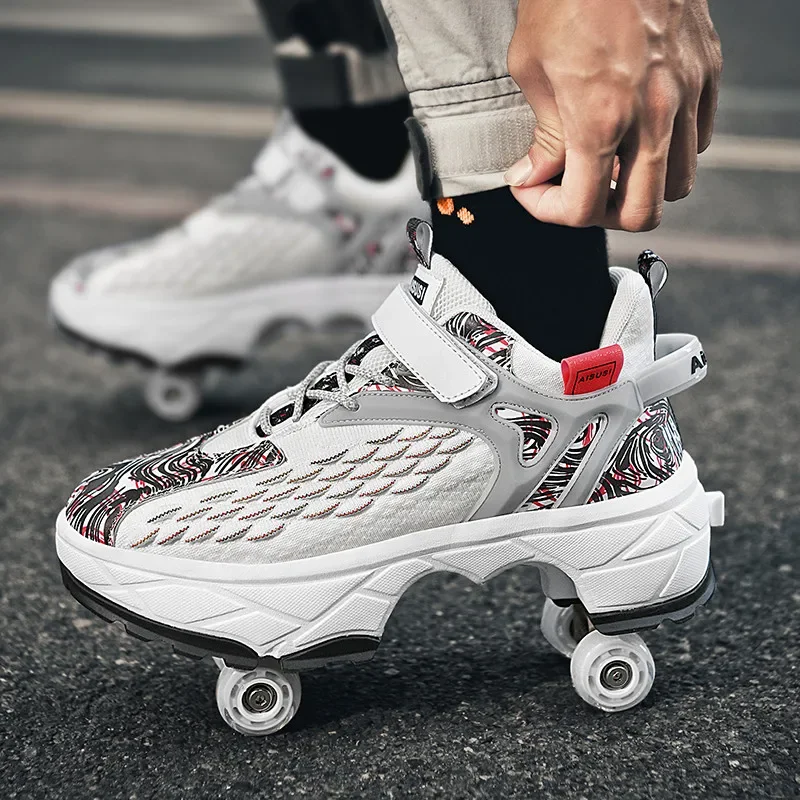 

2023 New Rage Shoes Invisible Roller Skating Shoe Deformable Shoe Teenager Four Wheel Youth Skating Shoe Walking Wheel Shoes