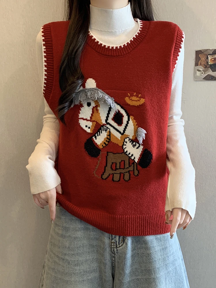 

Spring New Arrival Women's Svel Knitted Vest Small Embroidery Versatile Slimming Outerwear Casual Cute Sle