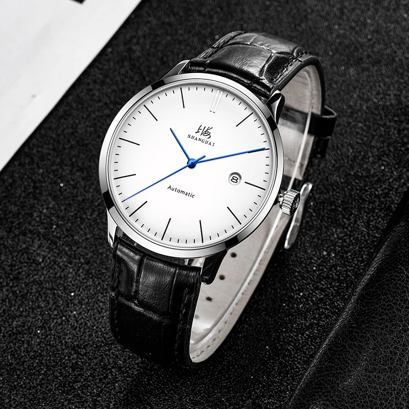 2025 Шанхайские мужские механические наручные часы Деловые часы-календарь 50 м Водонепроницаемая кожаная пряжка Мужские часы 792
