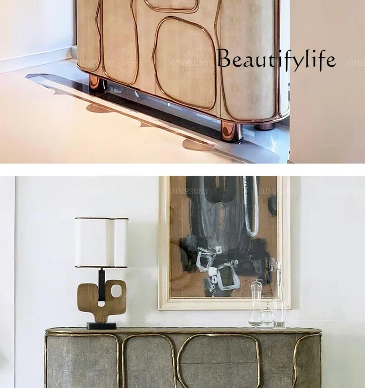 جلد سمكة لؤلؤي راقي، خزانة جانبية، خزانة، فيلا منزلية، إحساس راقي للإبداع، فن حديث، خزانة مدخل #6