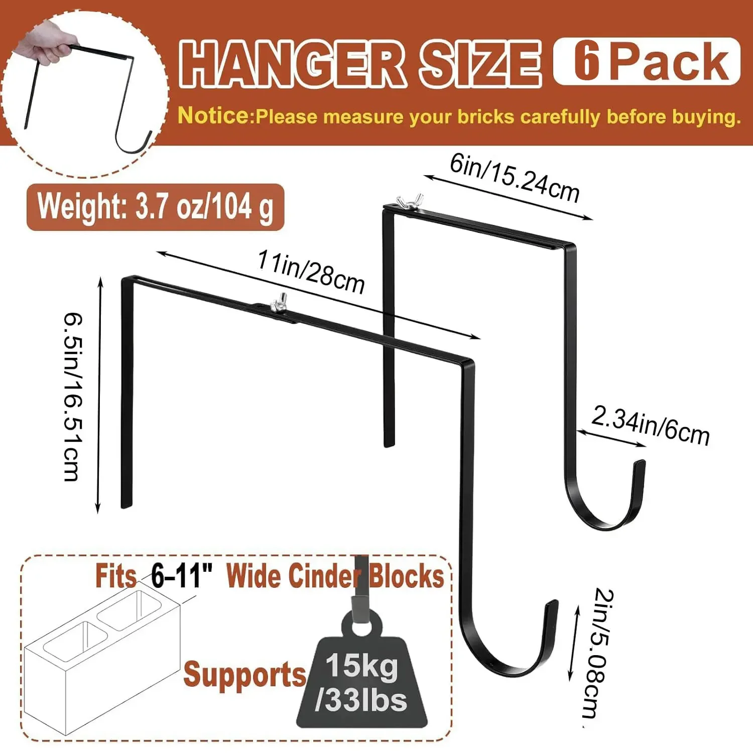 6Pcs Metal No Drill String Light Hangers Wall-Mounted Hook Flower Pot Holder Adjustable Outdoor Light String Hooks Stand