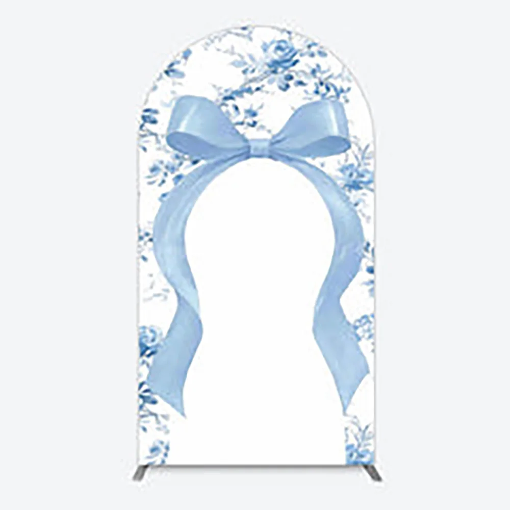 

Элегантный фон с синими бантами и цветочной аркой для девочек, детский душ, день рождения, фон для фотобудки на тему принцессы