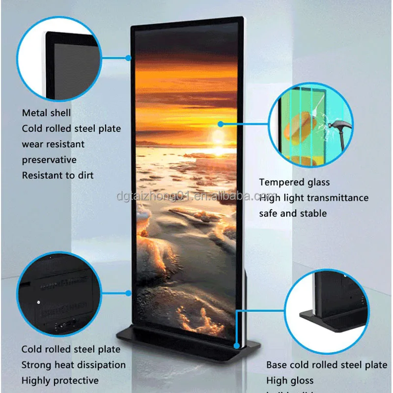 64/69inch Full Screen 4K LCD Advertising Display Indoor Video Media Player Smart Board with Floor Stand for Digital Signage