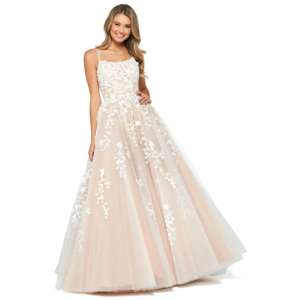 

Формальные тюлевые аппликации по индивидуальному заказу, драпированные трапециевидные платья на тонких бретельках, длинные платья, изысканные платья на заказ