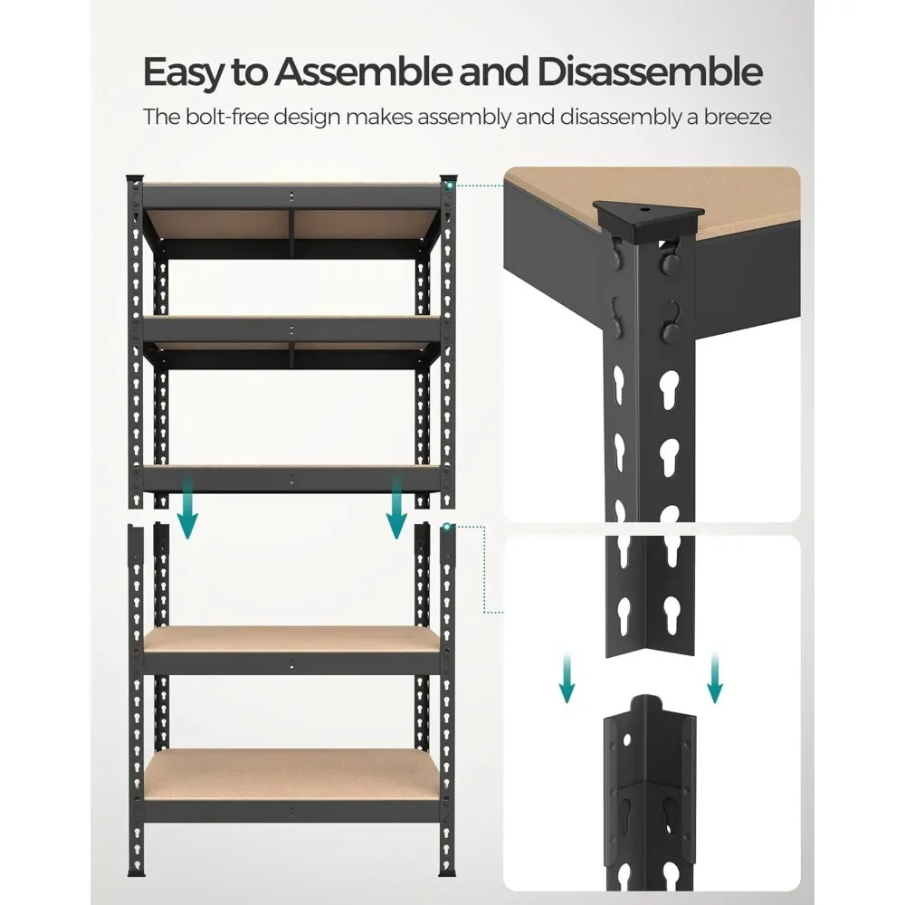 Étagères de rangement à 5 niveaux, lot de 2 unités de rangement de garage, assemblage sans boulons, unités à étagères réglables, charge de 1929 lb chacune