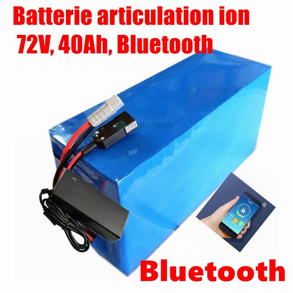 Batterie articulation ion 72V, 40Ah, Bluetooth, BMS, pour motoneige électrique 5000W, vélo de montagne, tracteur, moto, scooter