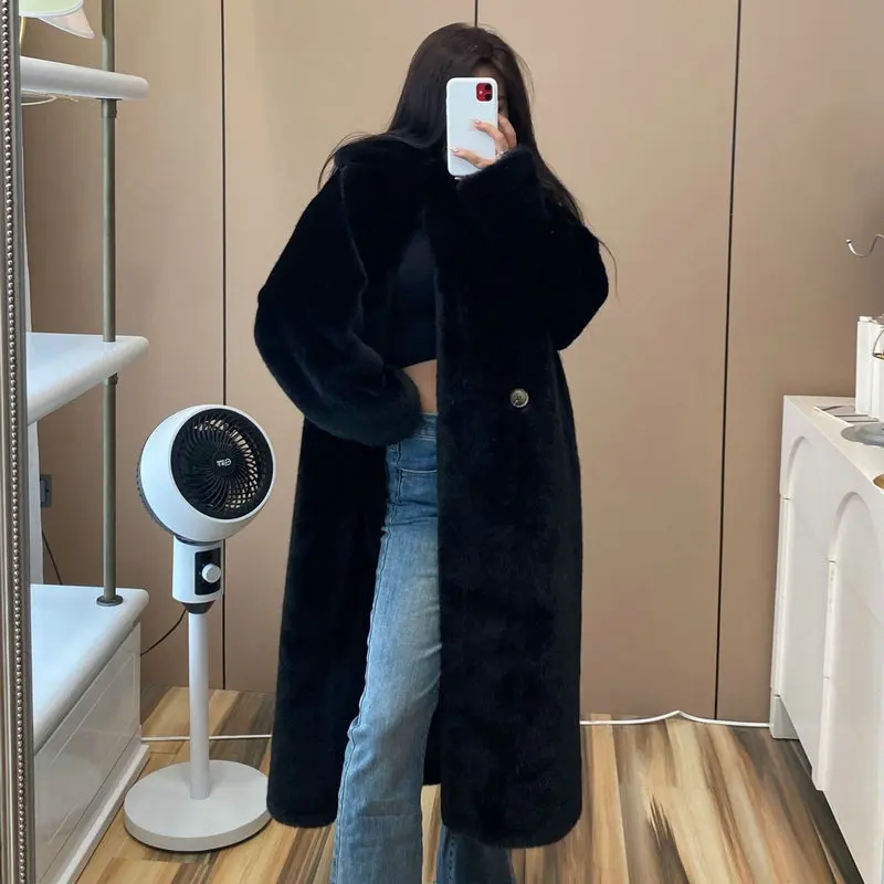 Winter Fur Coat Women Long White White Luxury Design Loose Faux Fur Jacket Coats Overcoat Autumn 2024 Female Clothing