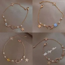 Korea Star Moon Bracelets for Women Fashion Cute Colorful Natural Stone Zircon Adjustable Pearl Chain Bracelet wedging Jewelry