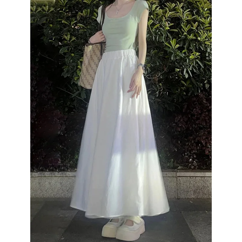 تنورة Zeyla بيضاء ناعمة على شكل حرف a لصيف 2025 بخصر أنيق متوهج بقصة ضيقة تنورة شيفون عالية الخصر من Zeyla