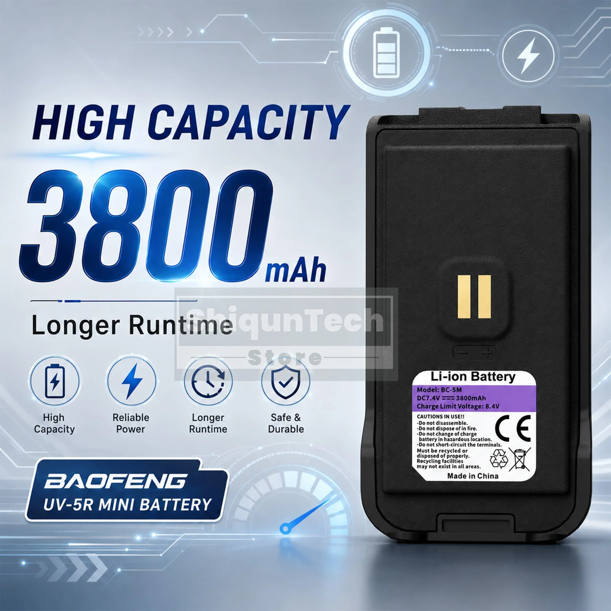 Baofeng UV 5R Mini Walkie Talkie 3800mAh High Capacity Air Band UHF/VHF FM Bluetooth Programming Type-C Camping Radio Upgrade 5R