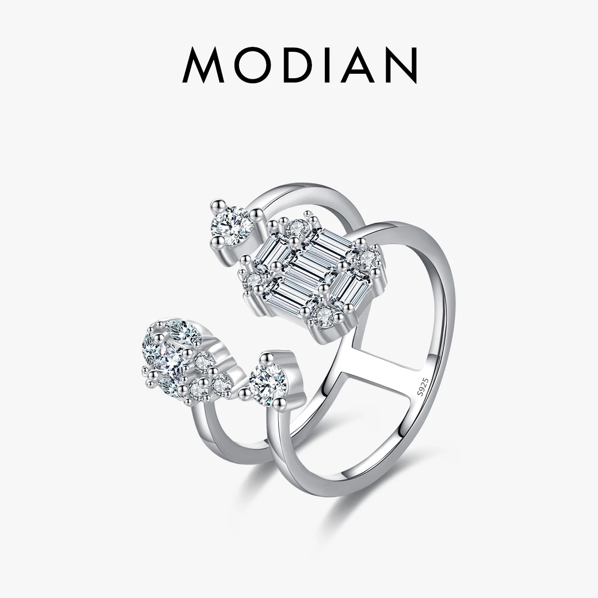 

MODIAN 925 Sterling Silver Luxury Sparkling CZ Opening Ring Classic Wedding Water Drop Rings For Women Anniversary Jewelry Gift