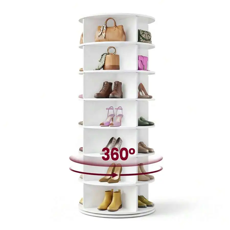 7-Tier Rotating Shoe Rack Tower, Free Standing 360 Degree Spinning Shoe Organizer, Lazy Susan Bag Display Storage Rack, For Corn