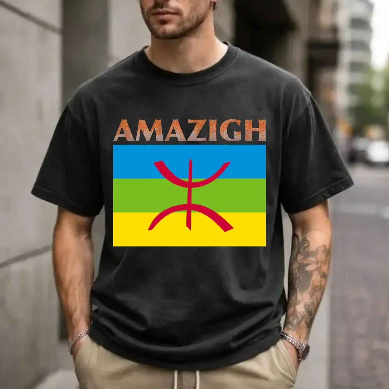 Berber Amazigh T Shirt Yaz Symbol Kabyle Dress Flag vintage Washed Casual Top For Everyday Wear Comfortable streetwear homme