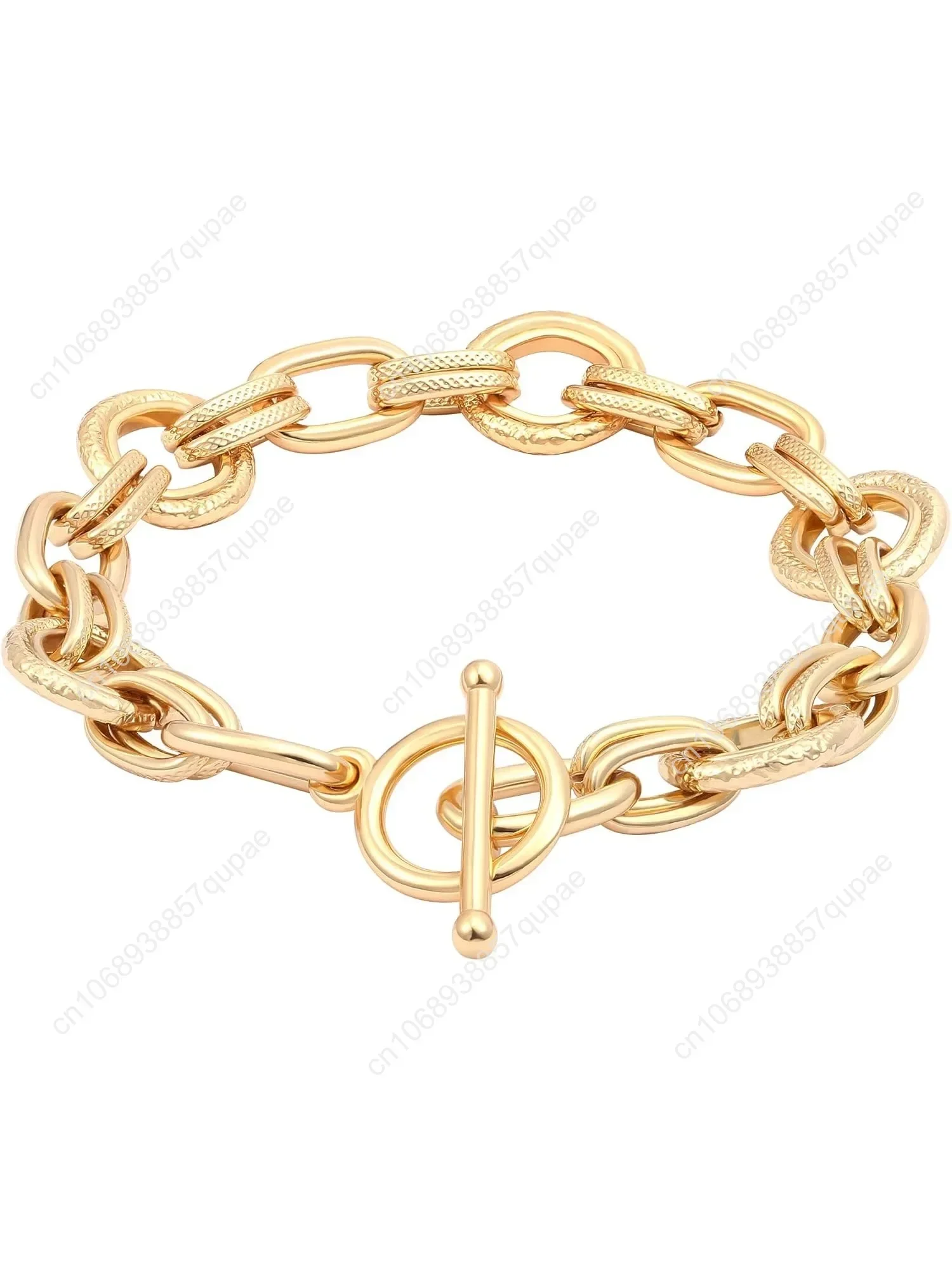 

18k Gold Plated Personalized Chunky Cuban Oval Link Chain Bracelets for Men Toggle Rope Bracelet Jewelry for Women