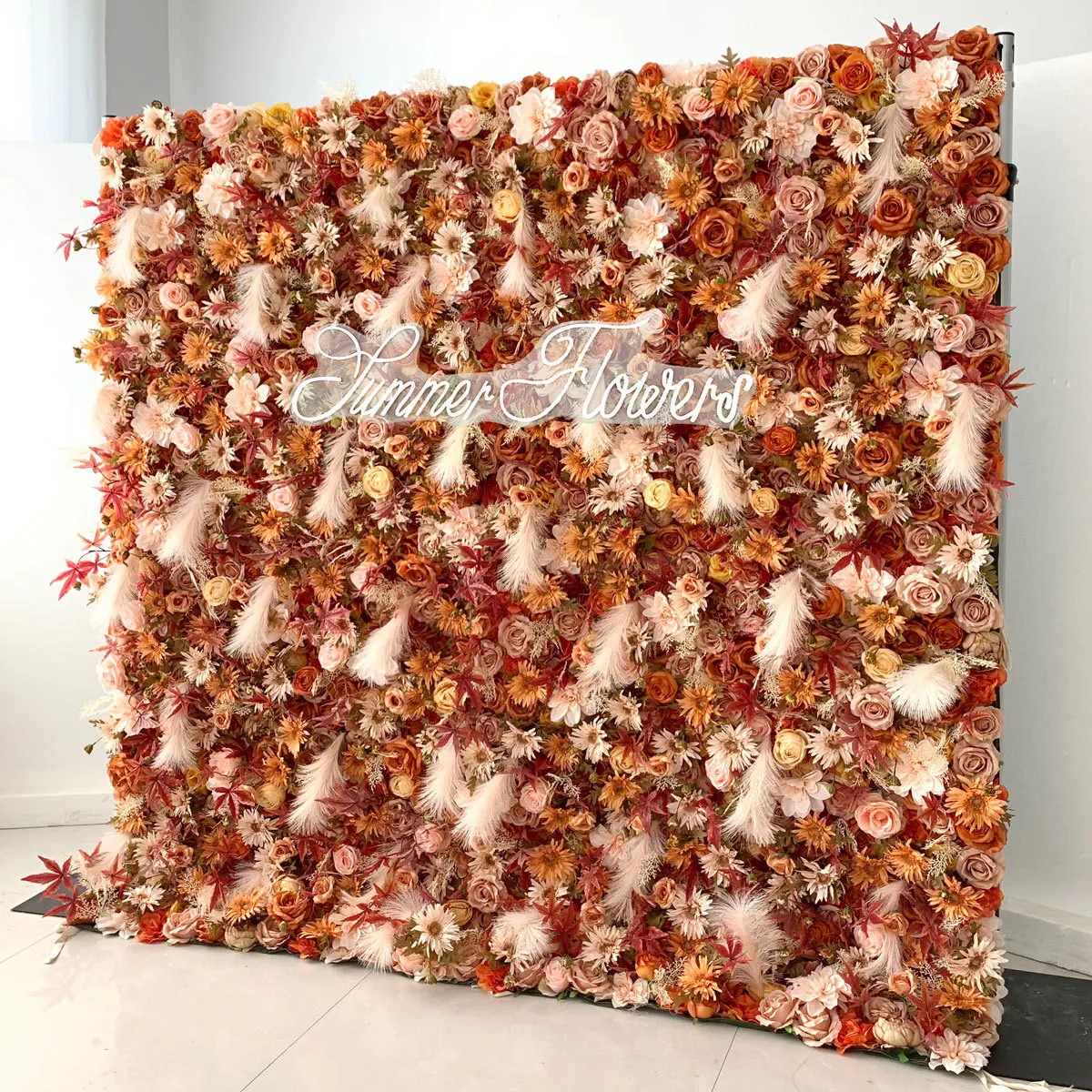 

Fall Collection Deluxe 5D Orange Dahlia Eucalyptus leaves Artificial mixed flower wall Birthday wedding background decoration