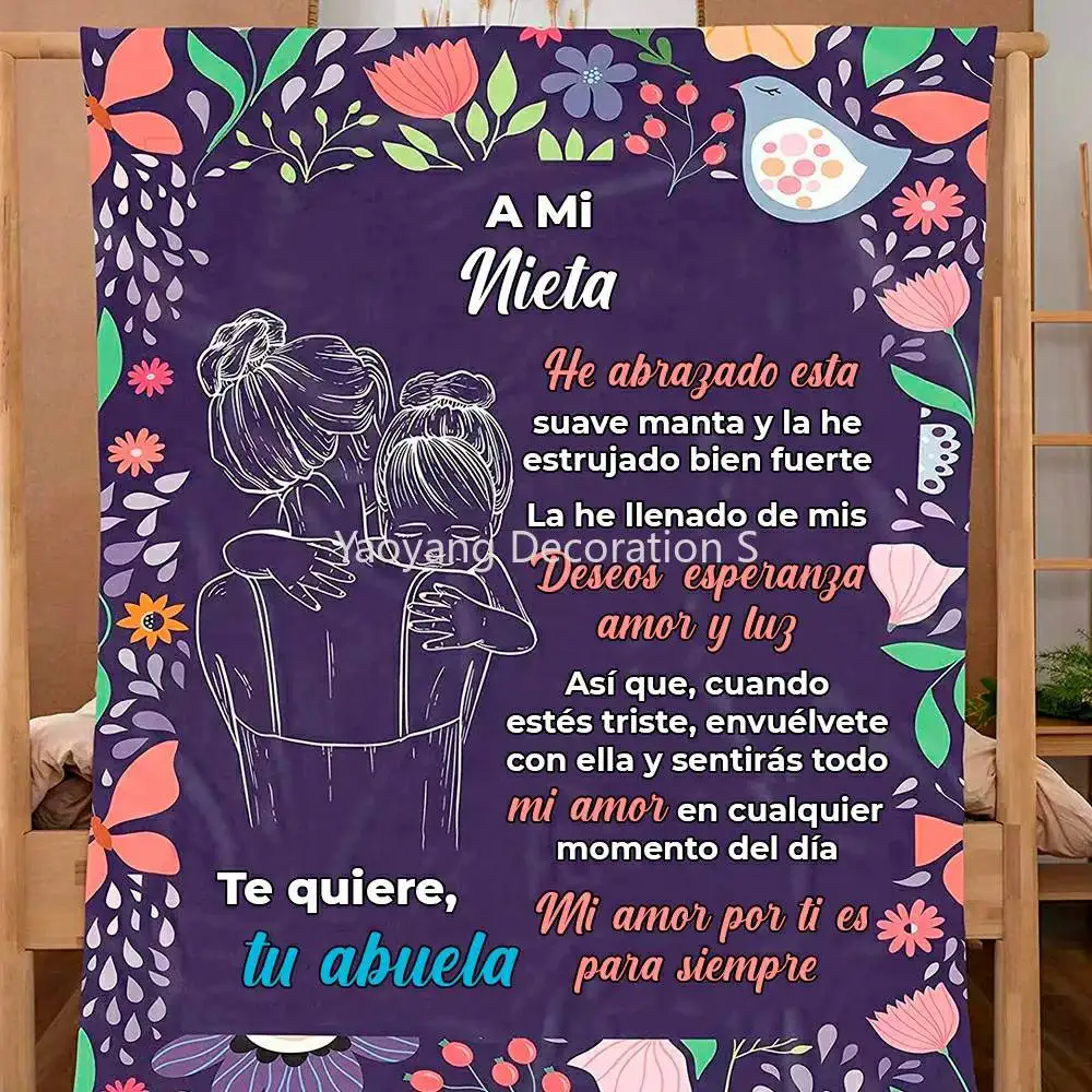 Letter A Mi Nieta Spanish Version Premium Fleece Sherpa Blanket Home Bedroom Decor Custom Flannel Blankets for Kids Quilts