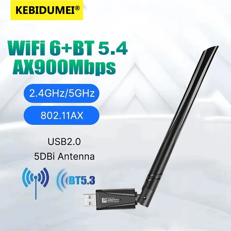 

WiFi USB Adapter AX900 Bluetooth 5.4 Wireless Network Card 2.4G/5GHz Wi-Fi Antenna USB Dongle Recevier For PC/Laptop Driver Free