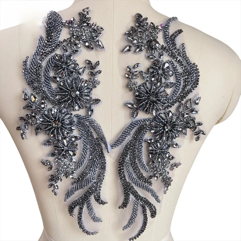 

New Multi-color Hand-Sewed Glass Drill, Mirror Flowers,Sparkling Rhinestone Waistbands,Shoulders Wedding Dress,DIY Patch