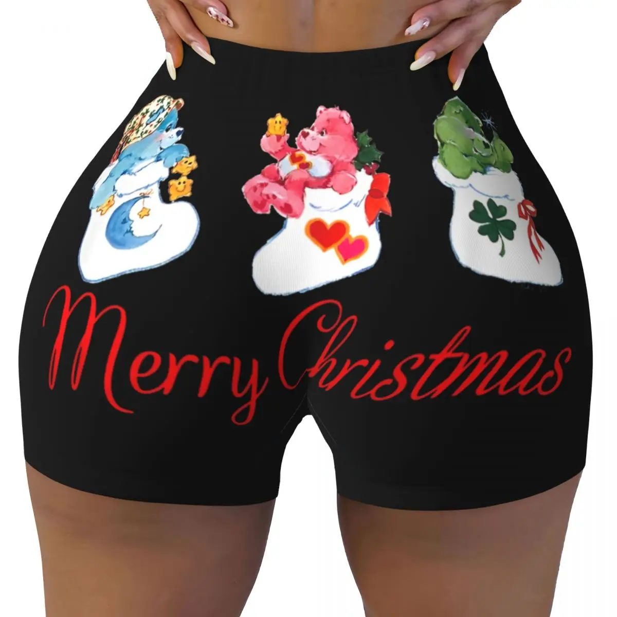 

Ladies Athletic Workout Yoga Shorts Care Bears Merry Christmas High Waist Shorts Fitness Gym Leggings