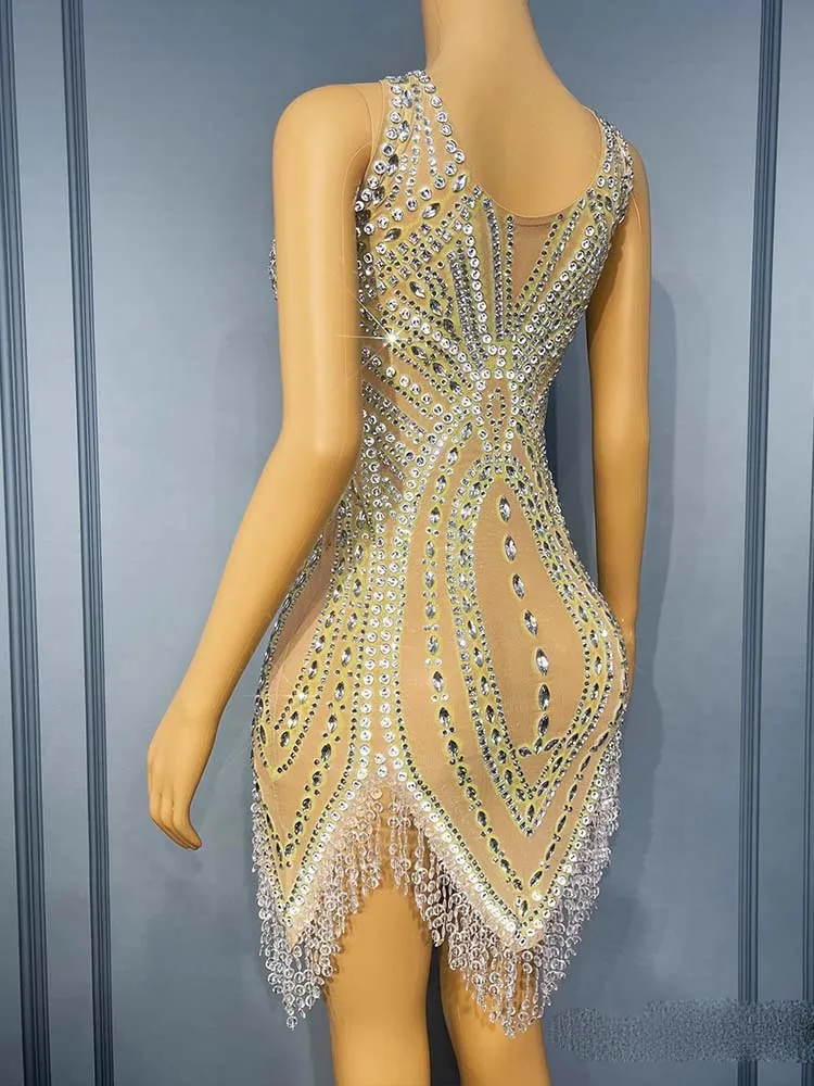 High Quality Hot Stamping Sexy Hollow Tassel Irregular Dress 2025 New Fashion Custom Women'S Clothing