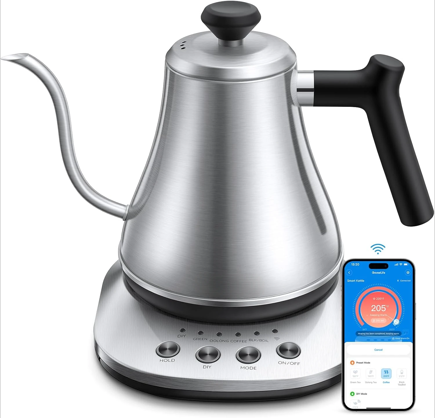 Smart Electric Kettle, 0.8L WiFi Gooseneck Kettle Compatible with Alexa, 5 Modes for Use, 3-minute Fast Heating and 2H Keep Warm