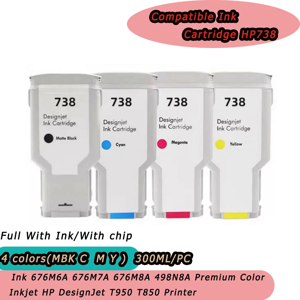 

738 Compatible Ink Cartridge For HP738 738xl Ink 676M6A 676M7A 676M8A 498N8A Premium Color Inkjet HP DesignJet T950 T850