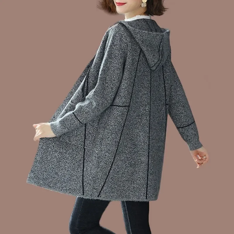 Double Sided Wool Cashmere Woolen Coat For Women Hooded Wide Overcoat For Autumn Winter Female Loose Wool Outcoat 6XL