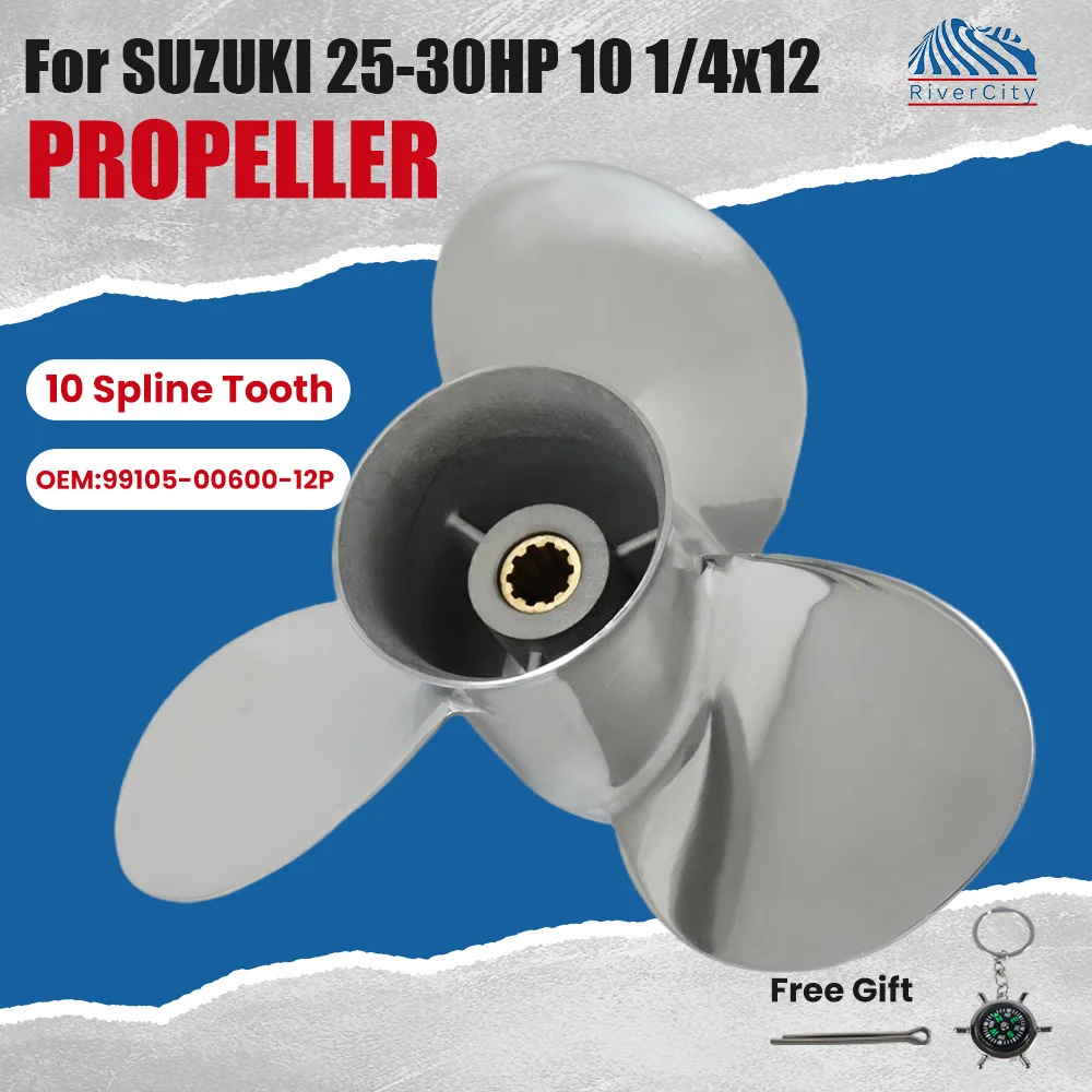 

For Suzuki 20HP 25HP 30HP Outboard Propeller 10 1/4X12 Boat Motor Stainless Steel Screw Ship Marine Engine 3 Blade 10 Spline