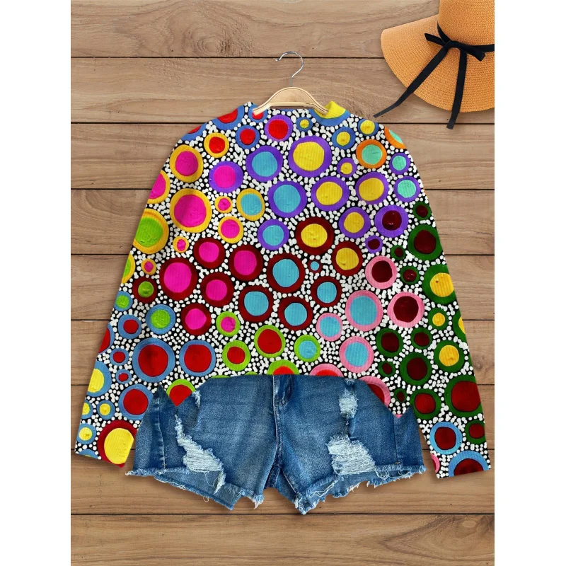 

Colorful Circle Patchwork Digital Print Women's Knit Pullover Thick, Loose-Fit Crew Neck Long Sleeve Fall/Winter Casual Style