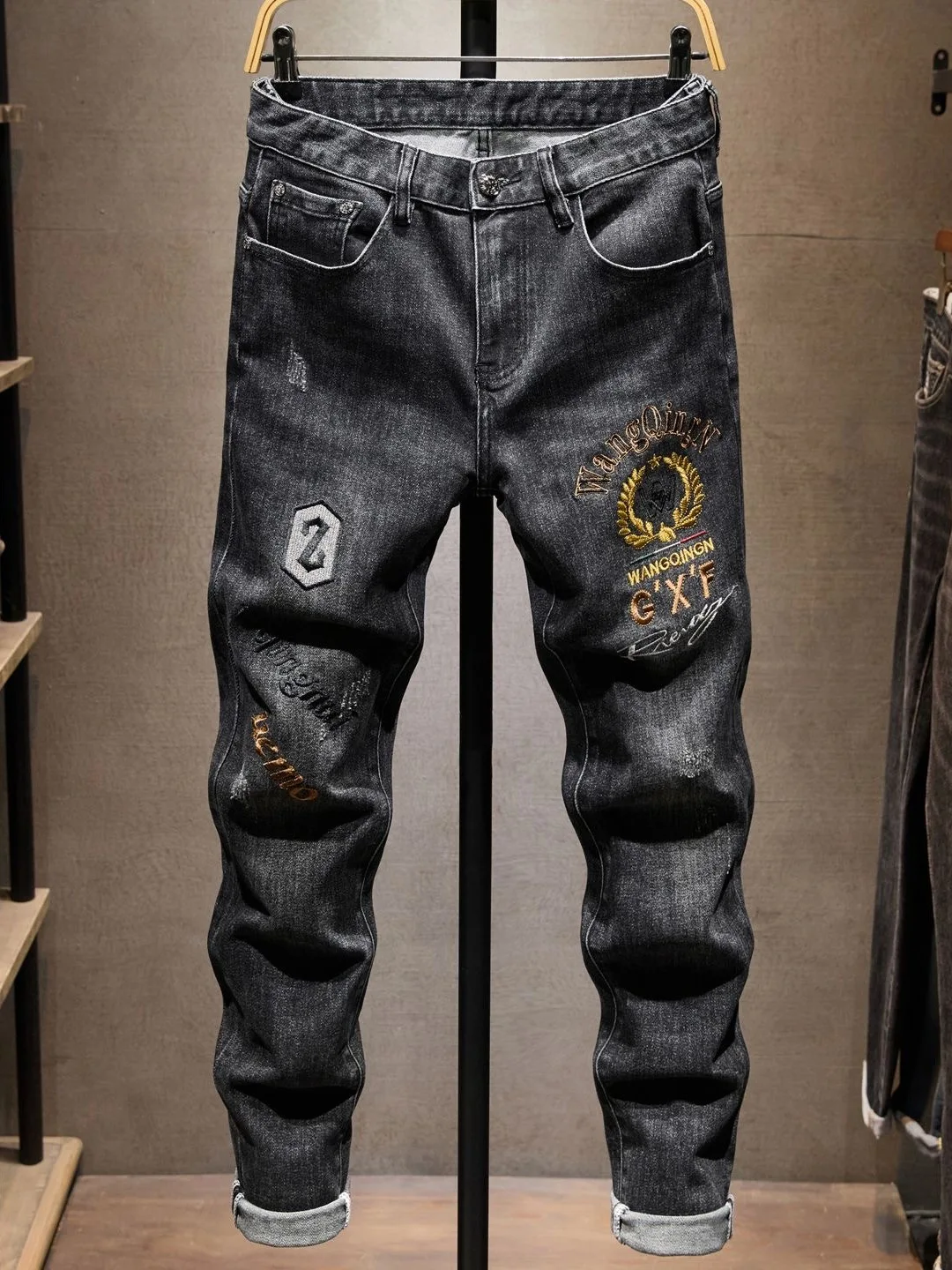 

High-End Embroidered Slim Fit Casual Men's Jeans Elastic Comfortable All-Match Trendy Brand Fashion Long Pants