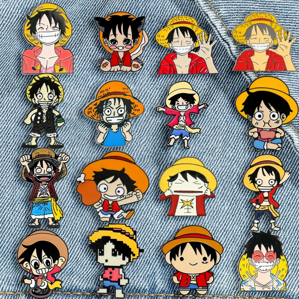 16Pcs Cartoon Character Brooch Classic Quirky Monkey D. Luffy Enamel Pin Backpack Clothing Jewelry Metal Badge Accessories Gifts