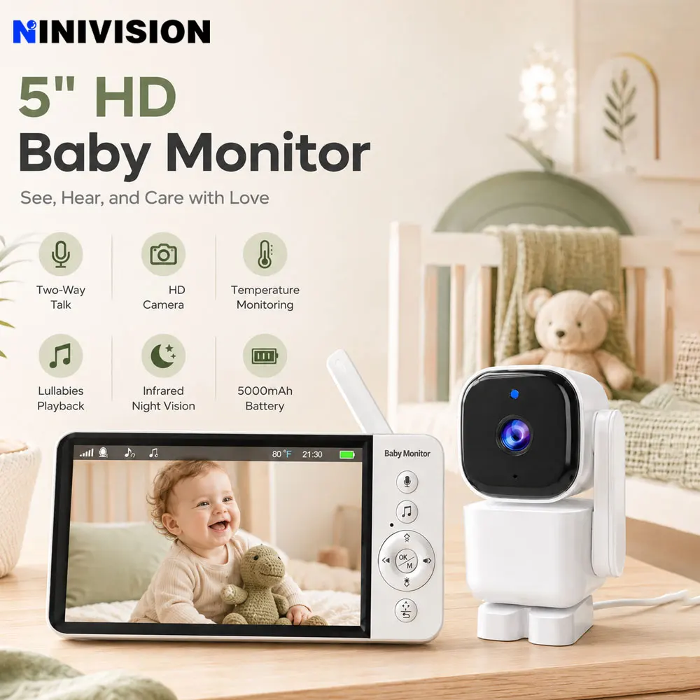 5.0 Inch ABM720 Dedicated Camera PTZ Baby Monitor Smart Baby Camera 2 Way Audio Night Vision VOX Mode Indoor Baby Security Cam