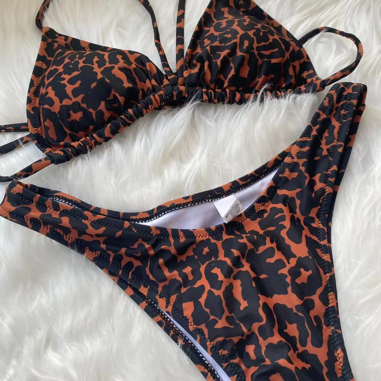 High Cut Micro Bikini Women Leopard Bandage Lace Up Swimsuit Sexy Bathing Suit Padded Thong Swimwear Biquini Trajes De Baño 2023