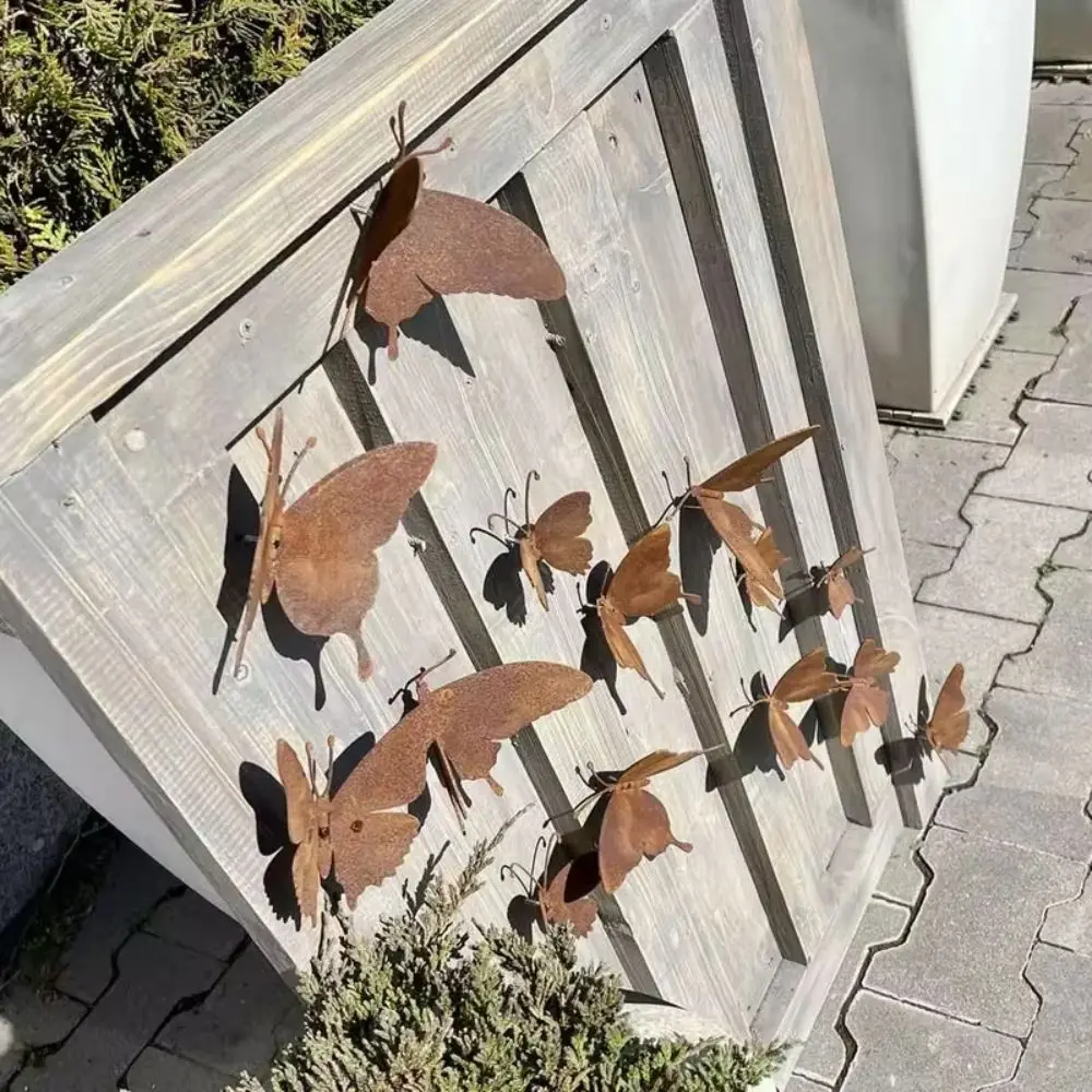 15 Pcs Creative Yard Decoration Rusty Metal Butterfly Home Outdoor Wall Art Rustic Garden Fence Decor