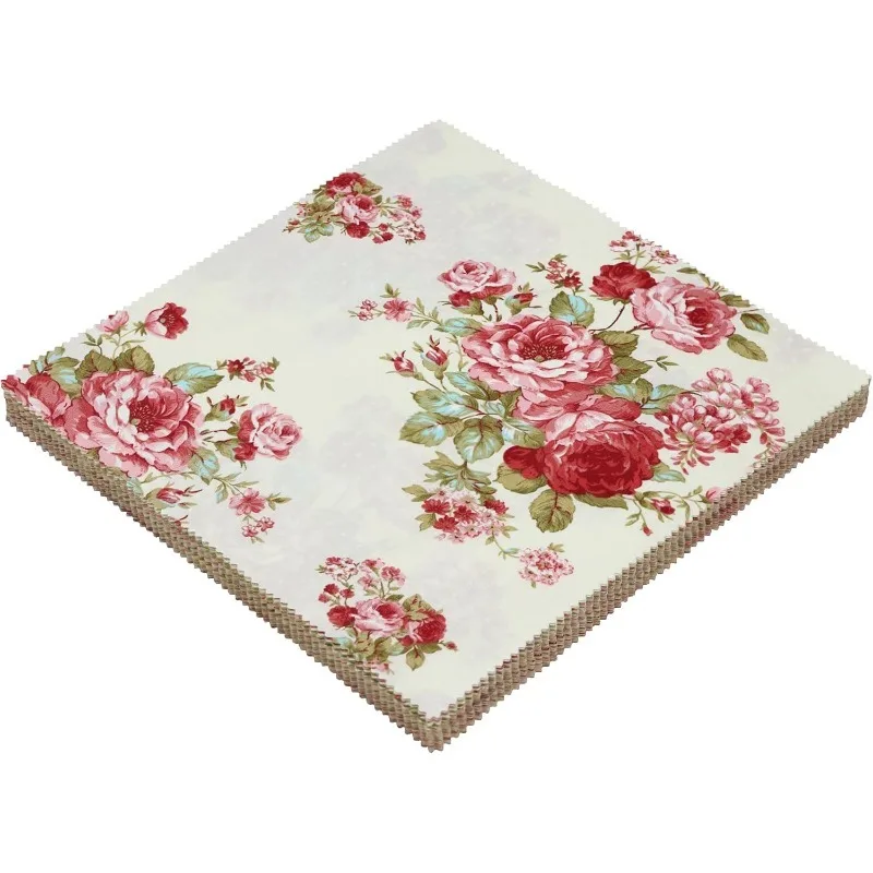 42pcs 5x5inch Patchwork Fabric Squares Set with Vintage Roses And Checkered Patterns Ideal for DIY Crafts Home Decor Sewing Fest