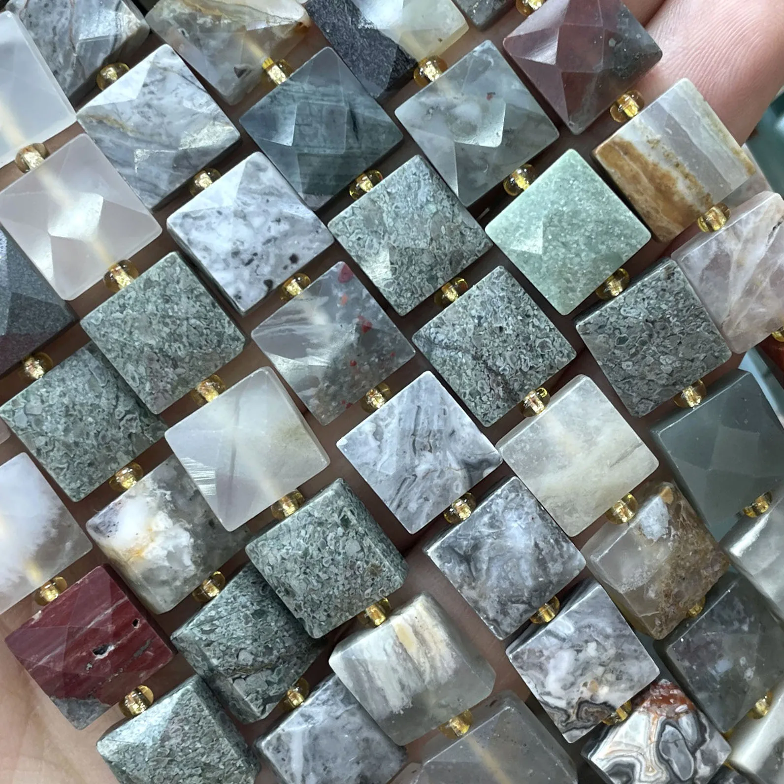 10 mm facettierte quadratische bunte Picasso-Jaspis-Abstandsperlen aus Naturstein für die Schmuckherstellung, DIY-Armband, Halskette, Zubehör – Detail 10