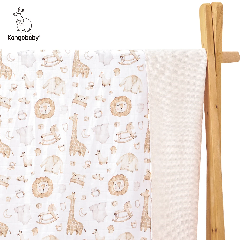 Kangobaby #My Soft Life# Autumn Winter New Super Comfortable Infant Waffle Blanket Bamboo Cotton Baby Quilt Large Size 120X160cm