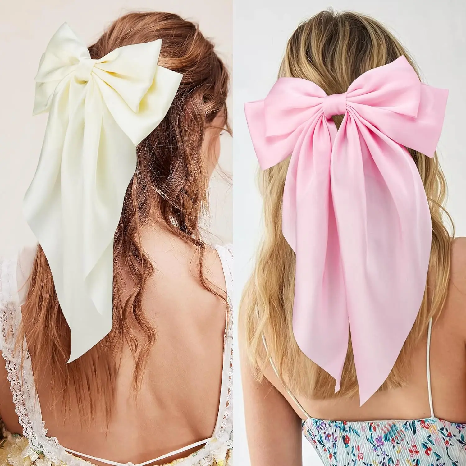 3Pcs Chiffon Bow Hair Clip Women Large Bowknot Satin Hairpin Barrettes Girls Solid Color Ponytail Clip Hair Accessories Headwear