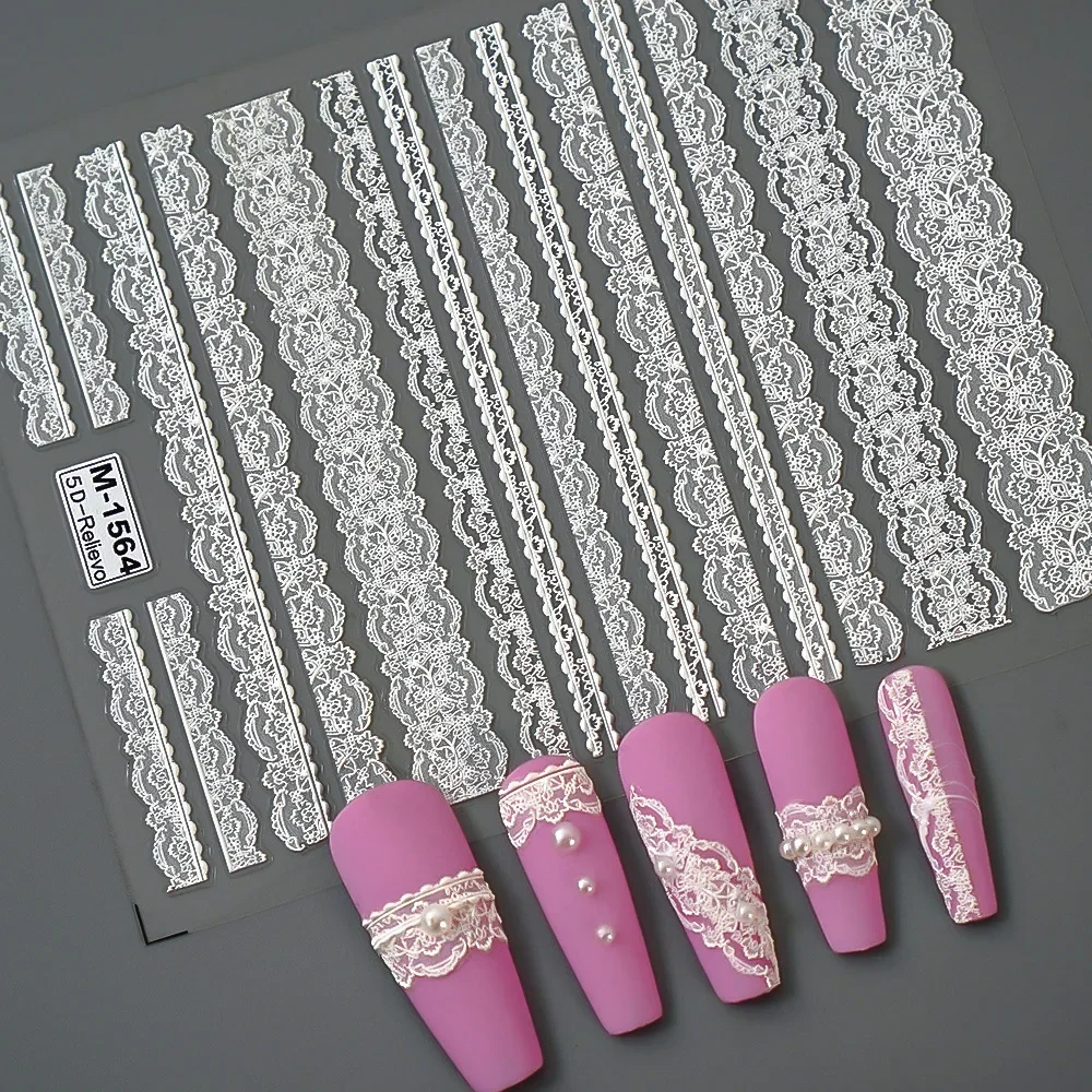 สติ๊กเกอร์ติดเล็บลายหัวใจลูกไม้สีดำโบว์สีชมพูหวาน 5D สติ๊กเกอร์ติดเล็บแบบมีกาวในตัว สำหรับตกแต่งเล็บ ขายส่ง