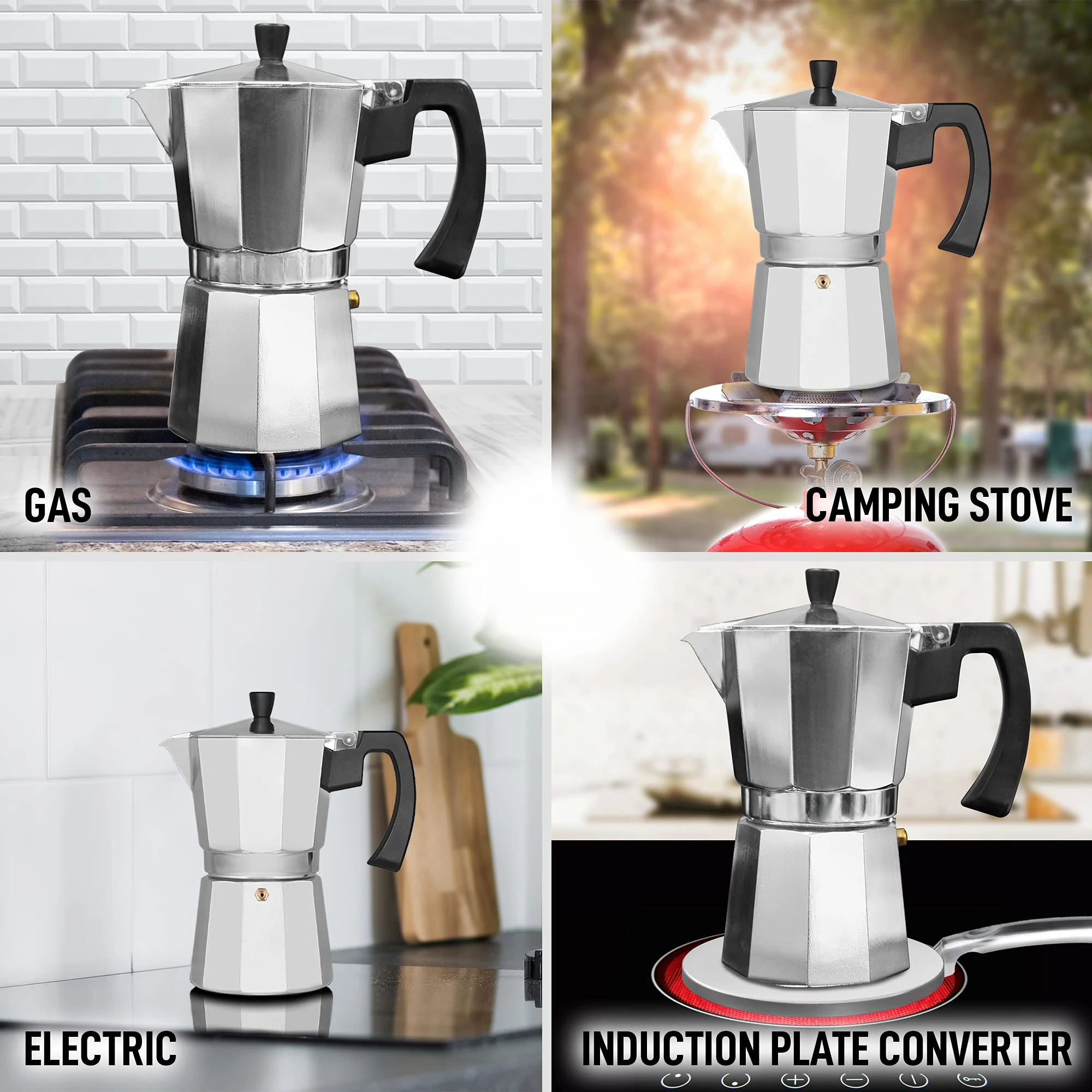 Aluminium klasik Stovetop Espresso pembuat kopi Continental Moka Pot untuk Italia Kuba 1/3/6/9/12 cangkir 50/300/600ML