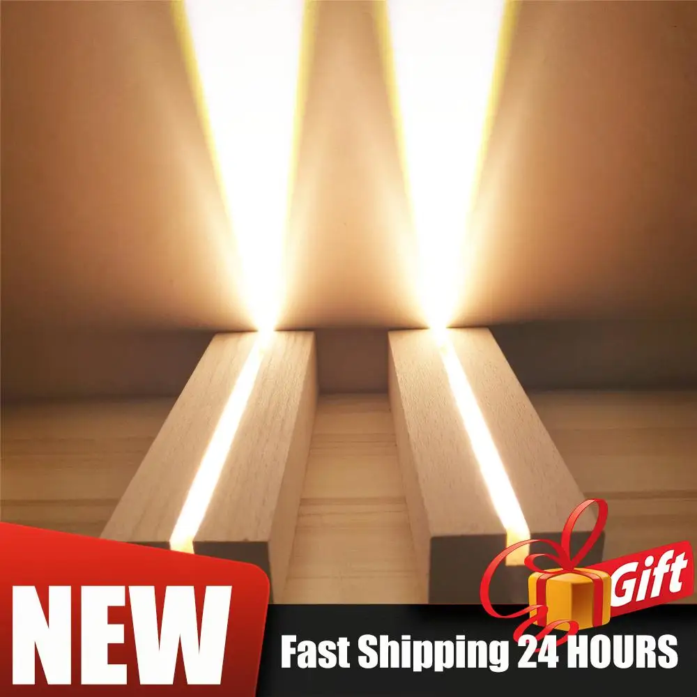 1-5 قطعة LED قاعدة عرض الخشب الإبداعية USB مضاءة حامل كريستال خشبية مضاءة قاعدة حامل ثلاثية الأبعاد اليدوية USB قاعدة خشبية الحلي