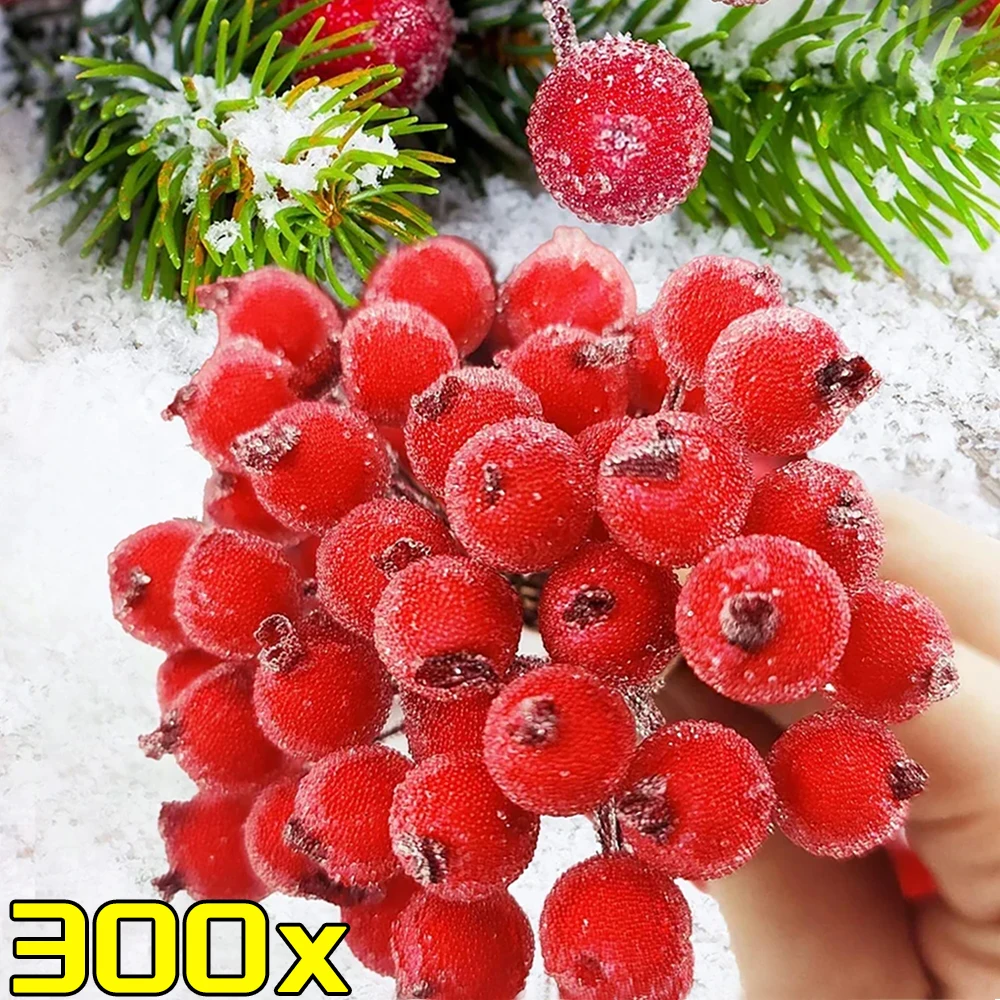 20-300PCS Artificial Holly Berries Mini Simulation Cherry Stamen Double Head Frosted Fake Berry Wedding Christmas Party Decors