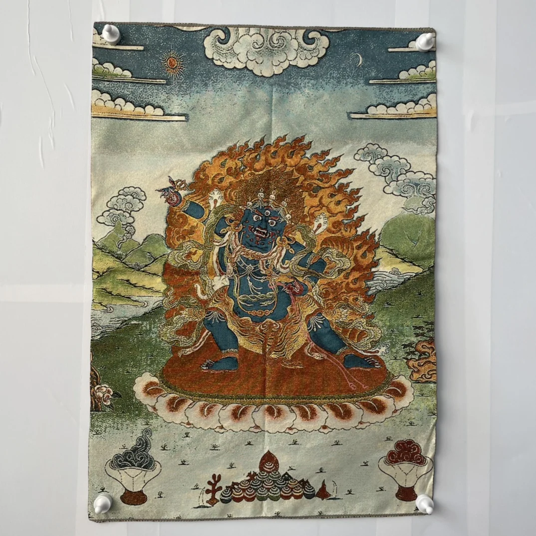 

35"Thangka Embroidery Tibetan Buddhism silk Embroidery Vajrapani Bodhisattva Backlight lotus platform Thangka Worship Hall