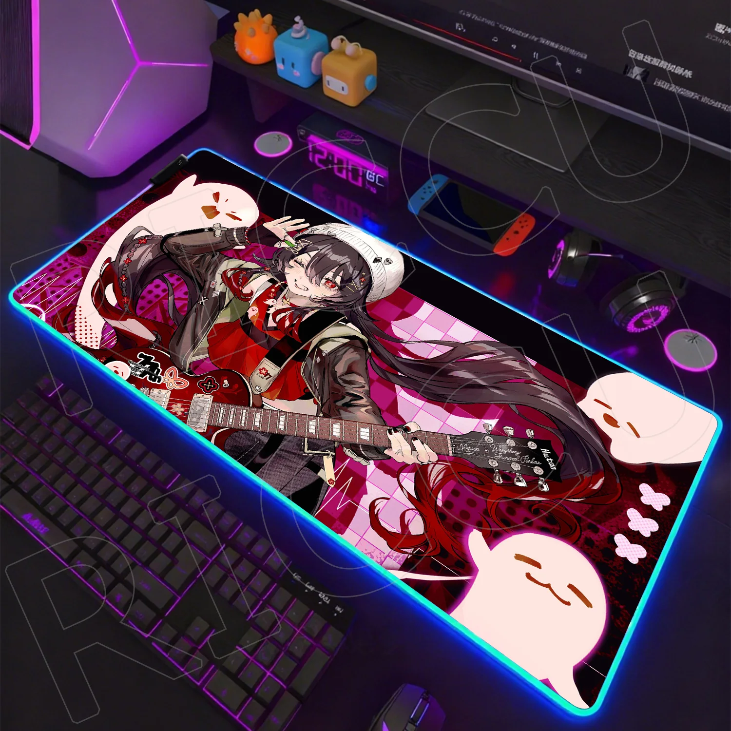 

RGB XXL HD Genshin Impact Hu Tao Mouse pad Computer Locking Edge Non-slip Rubber Keyboard Anime PC Accessories Girl LED Desk Mat