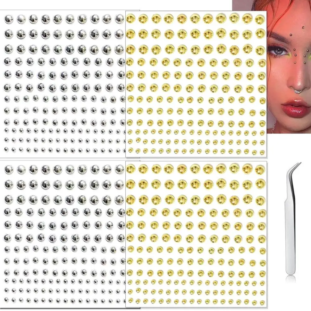 661Pcs Set Face Fake Piercings Fake Lip Ring Fake Nose Ring Eyebrow Piercing Fake Lip Piercing Self-Adhesive Face Sticker Balls