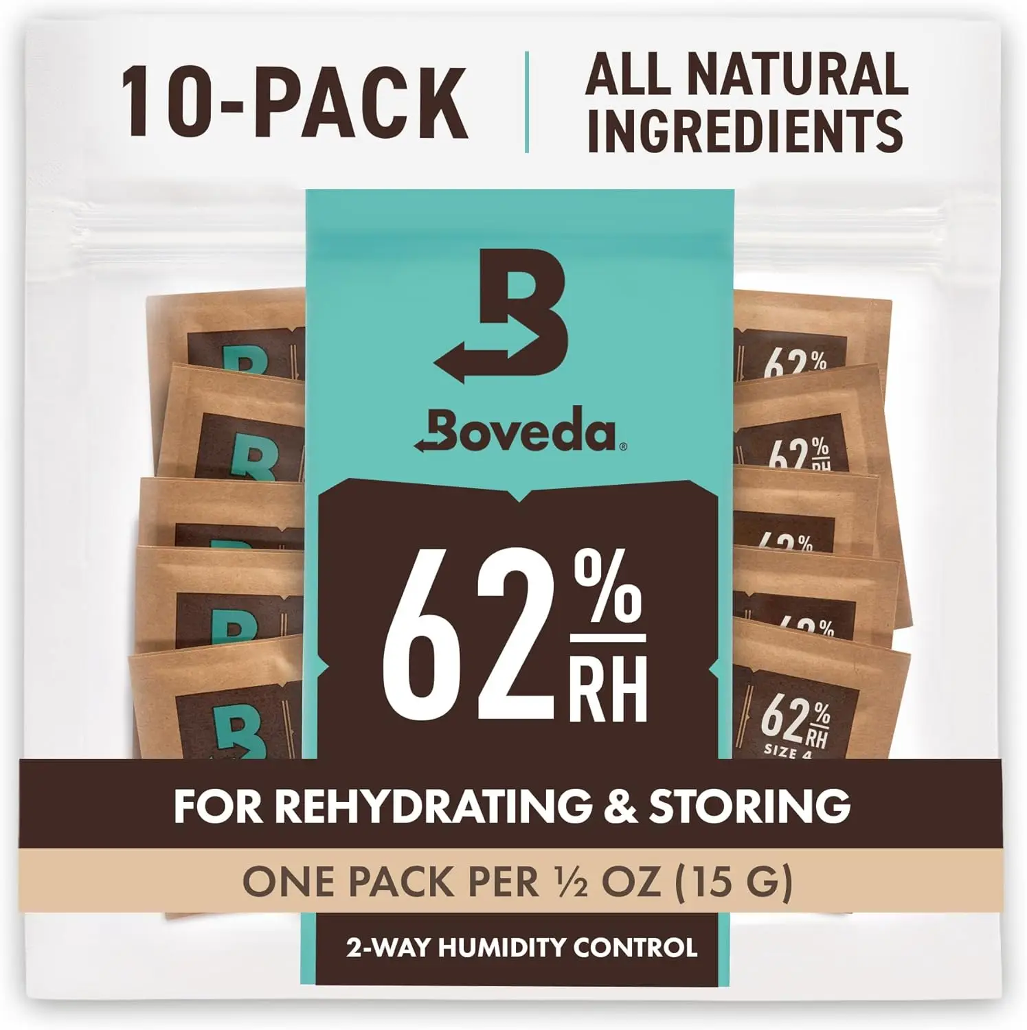 

62% Two-Way Humidity Control Packs for Storing 1/2 oz – Size 4 – 10 Pack – Moisture Absorbers for Small Containers