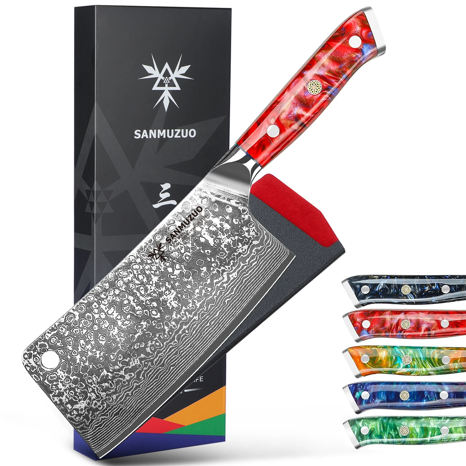 

SANMUZUO 7-дюймовый нож-тесак - серия Xuan - кухонный разделочный нож из дамасской стали для резки костей и нарезки мяса - ручка из смолы